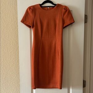 Clavin Klein Orange Suede Puff Sleeve Dress